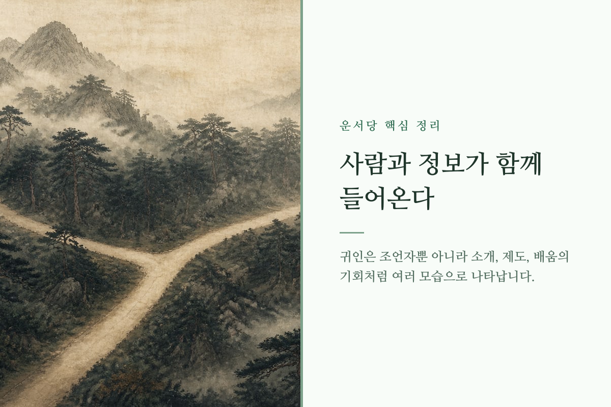 사람과 정보가 연결되며 협력의 기회가 생기는 모습을 담은 이미지 카드