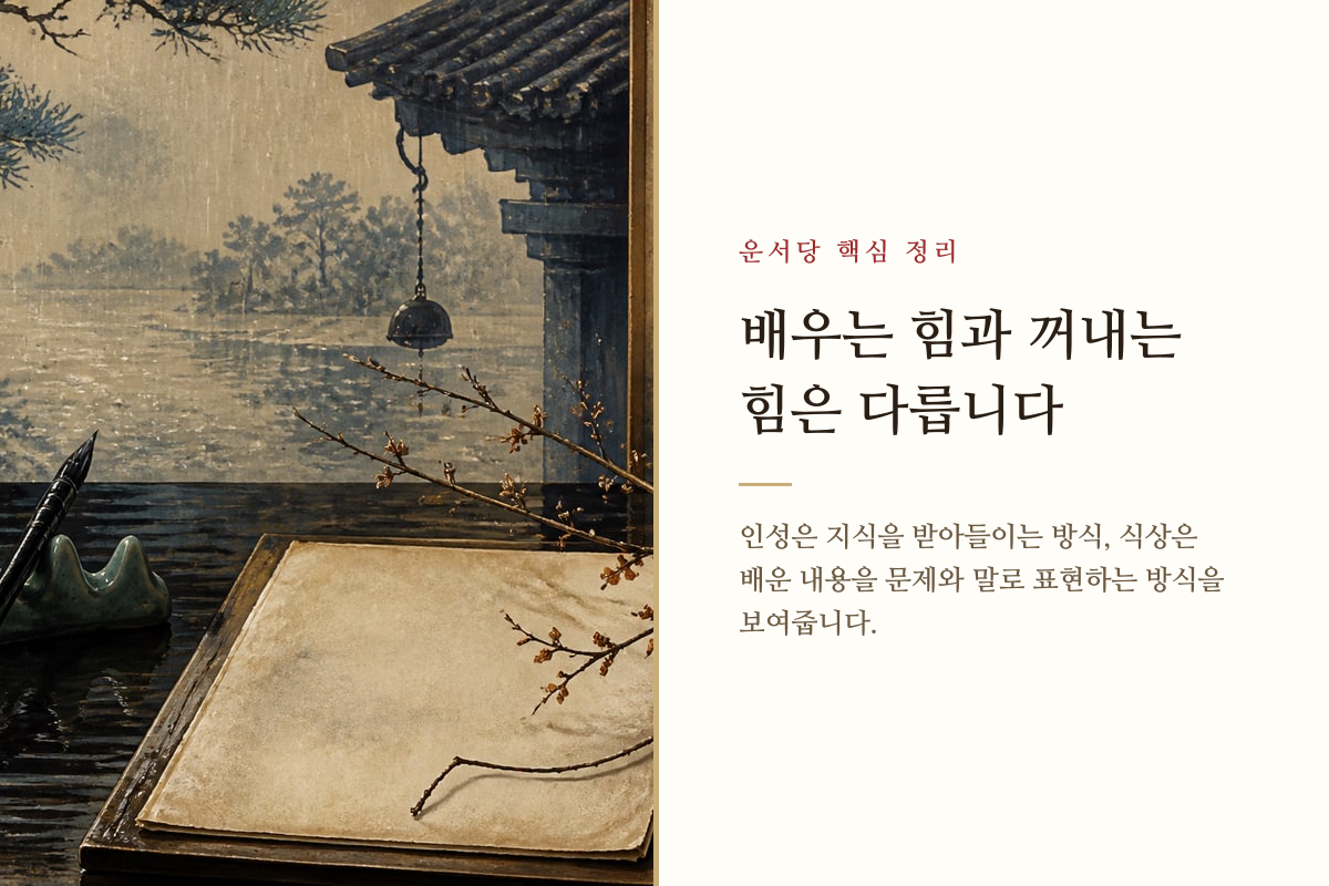 책에서 지식을 익히고 답안에 풀어내는 두 학습 과정을 표현한 이미지