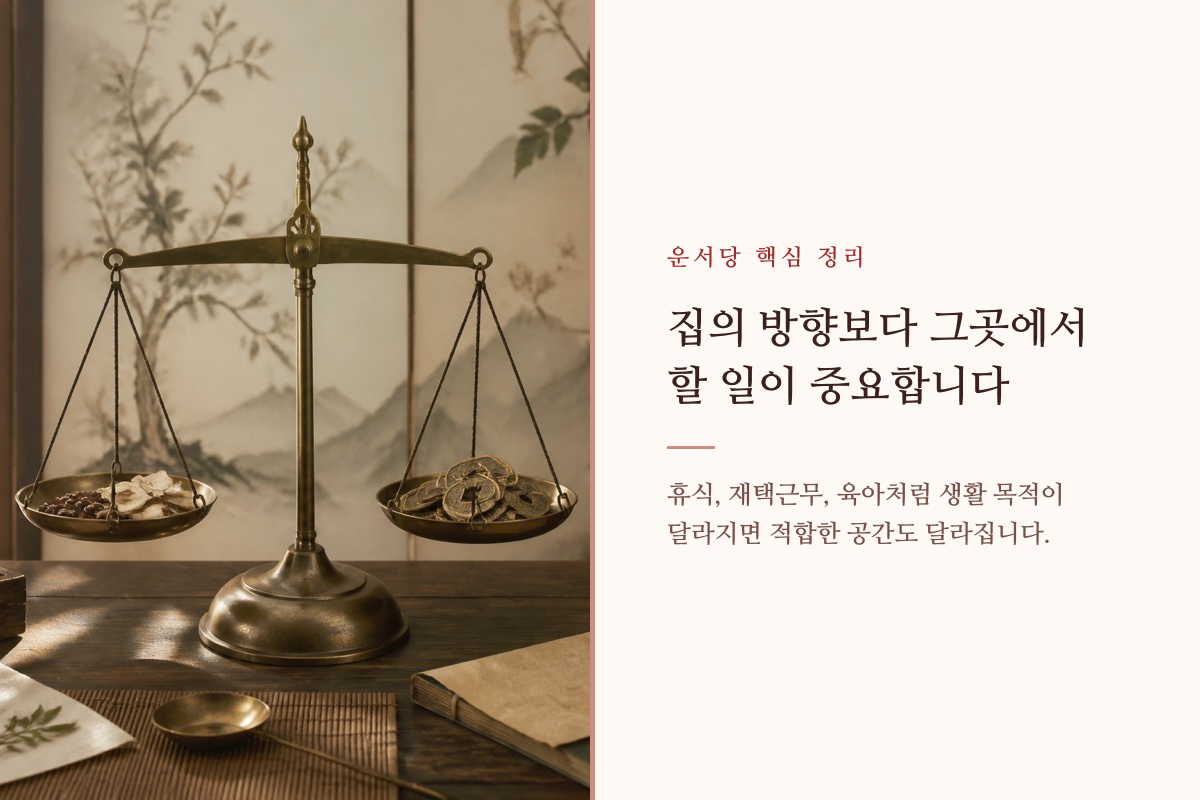 휴식 공간과 작업 공간의 서로 다른 생활 목적을 비교한 이미지