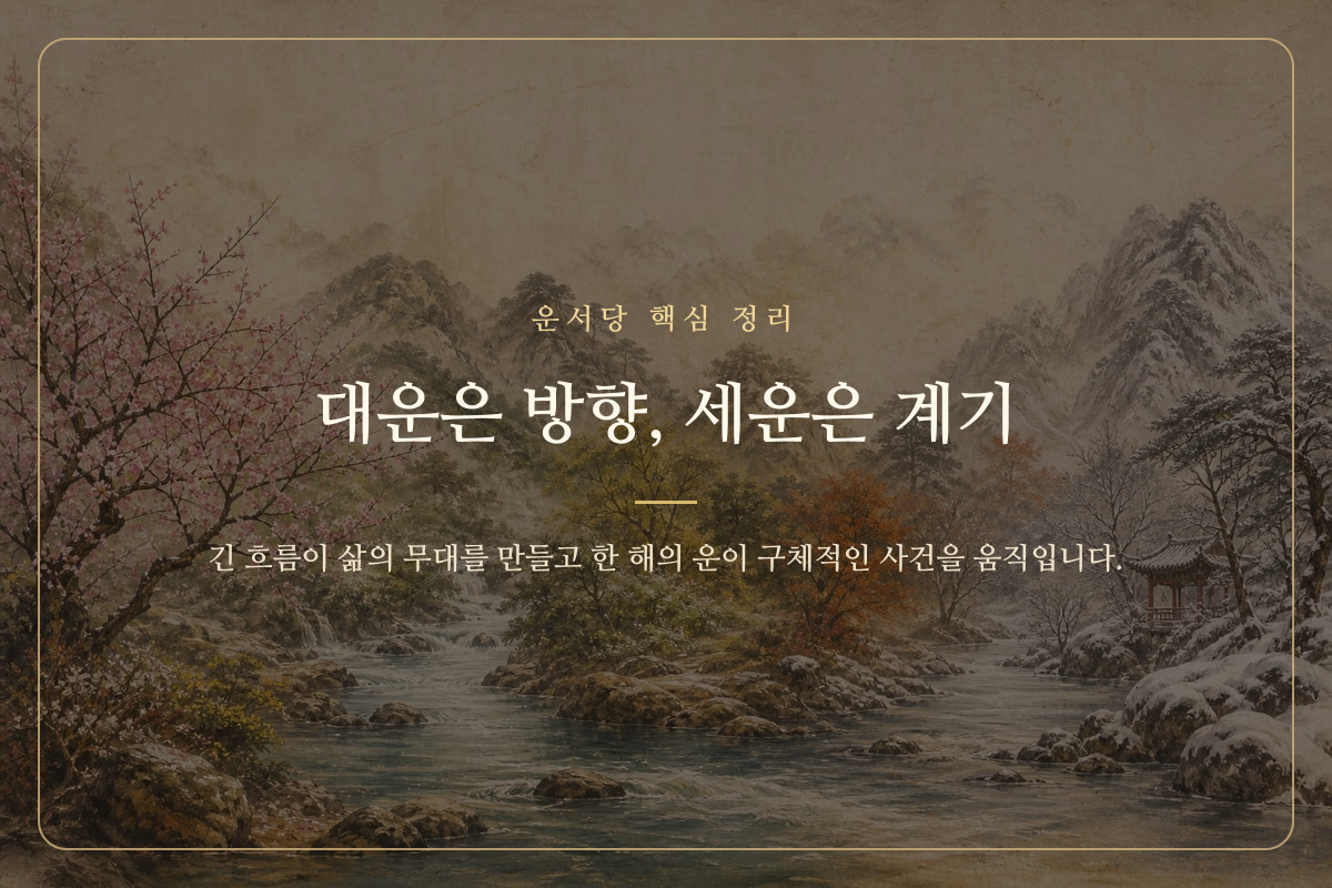 긴 길 위에 큰 방향과 한 해의 계기가 차례로 표시된 이미지