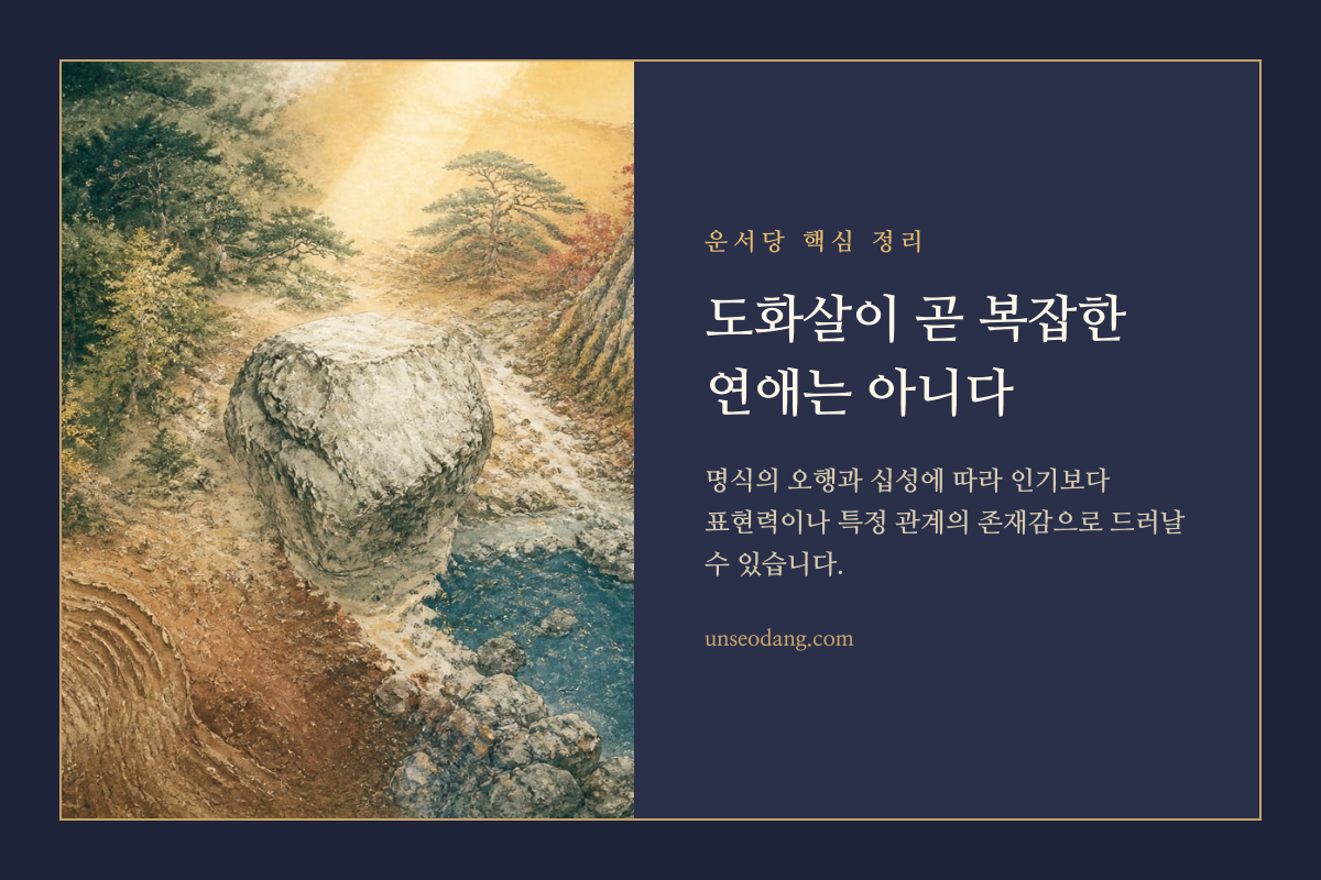 여러 오행 요소와 관계의 시선이 조화된 도화살 해석 카드
