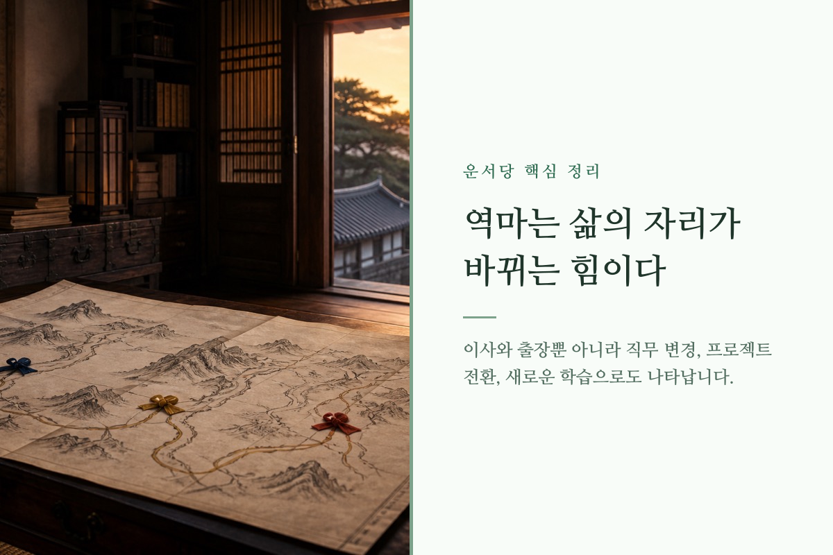 여러 장소와 역할을 향해 뻗은 방향으로 표현한 역마살 특징