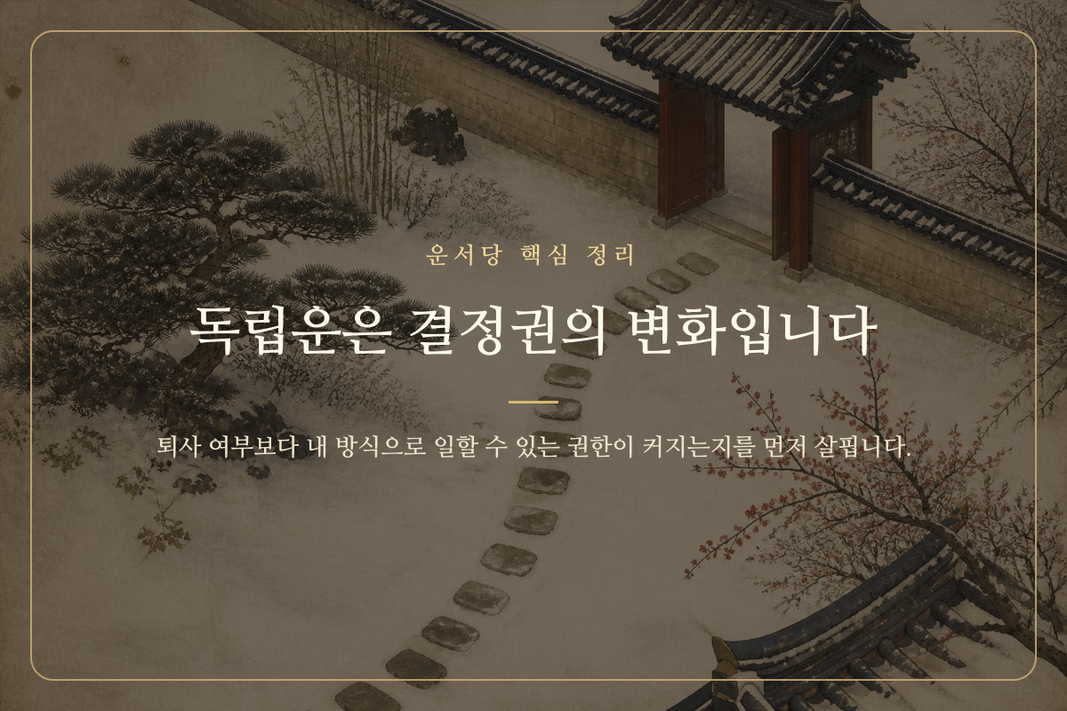 여러 갈래의 길 앞에서 자신의 방향을 선택하는 모습을 담은 독립운 정리 이미지