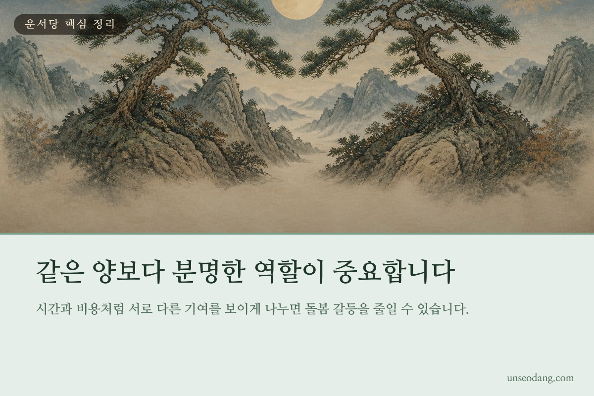 가족 돌봄의 시간과 비용을 저울에 나누어 올린 이미지