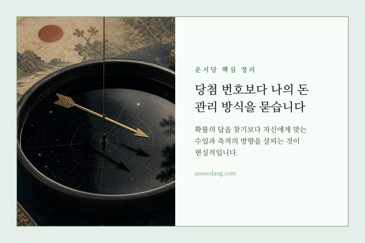 복권 번호 대신 재정 선택의 방향을 가리키는 나침반 이미지