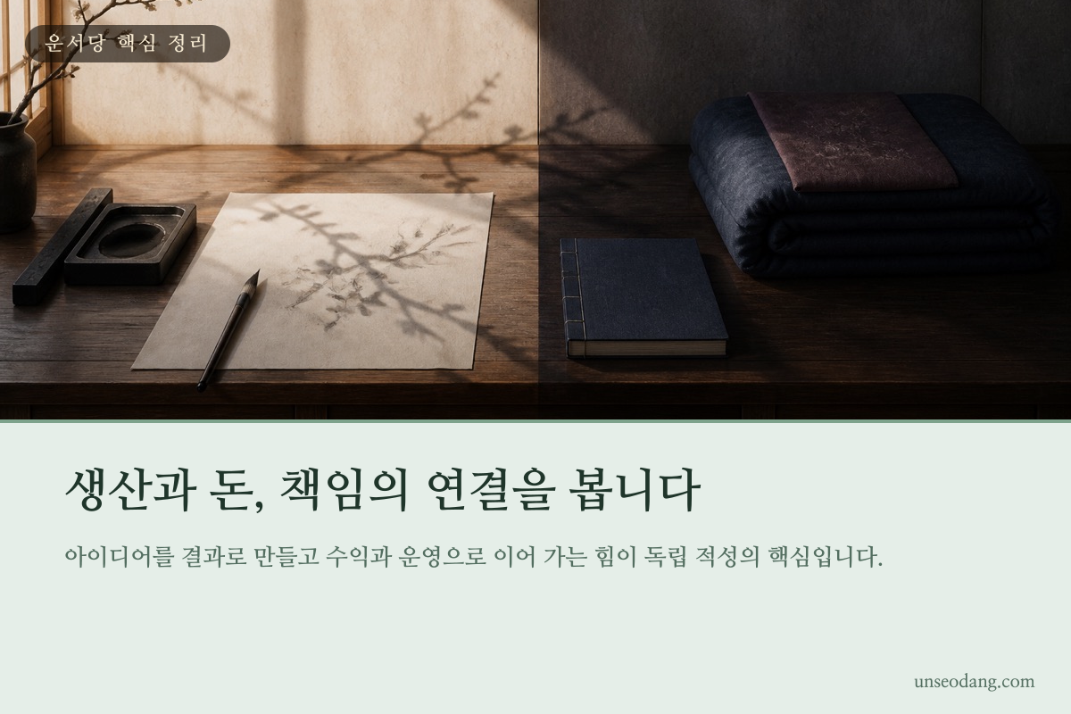 생산 능력과 재물 관리, 책임감의 균형을 표현한 저울 이미지