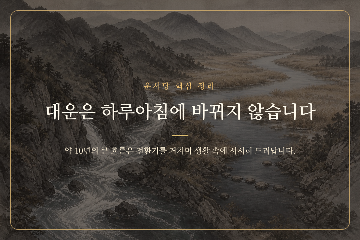 두 개의 길이 자연스럽게 이어지는 대운 전환기 이미지 카드