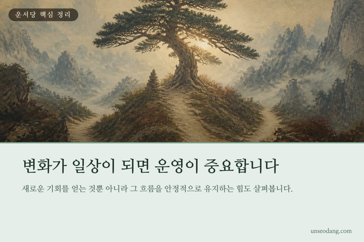 새로운 생활 방향이 안정적으로 자리 잡는 모습을 담은 이미지 카드