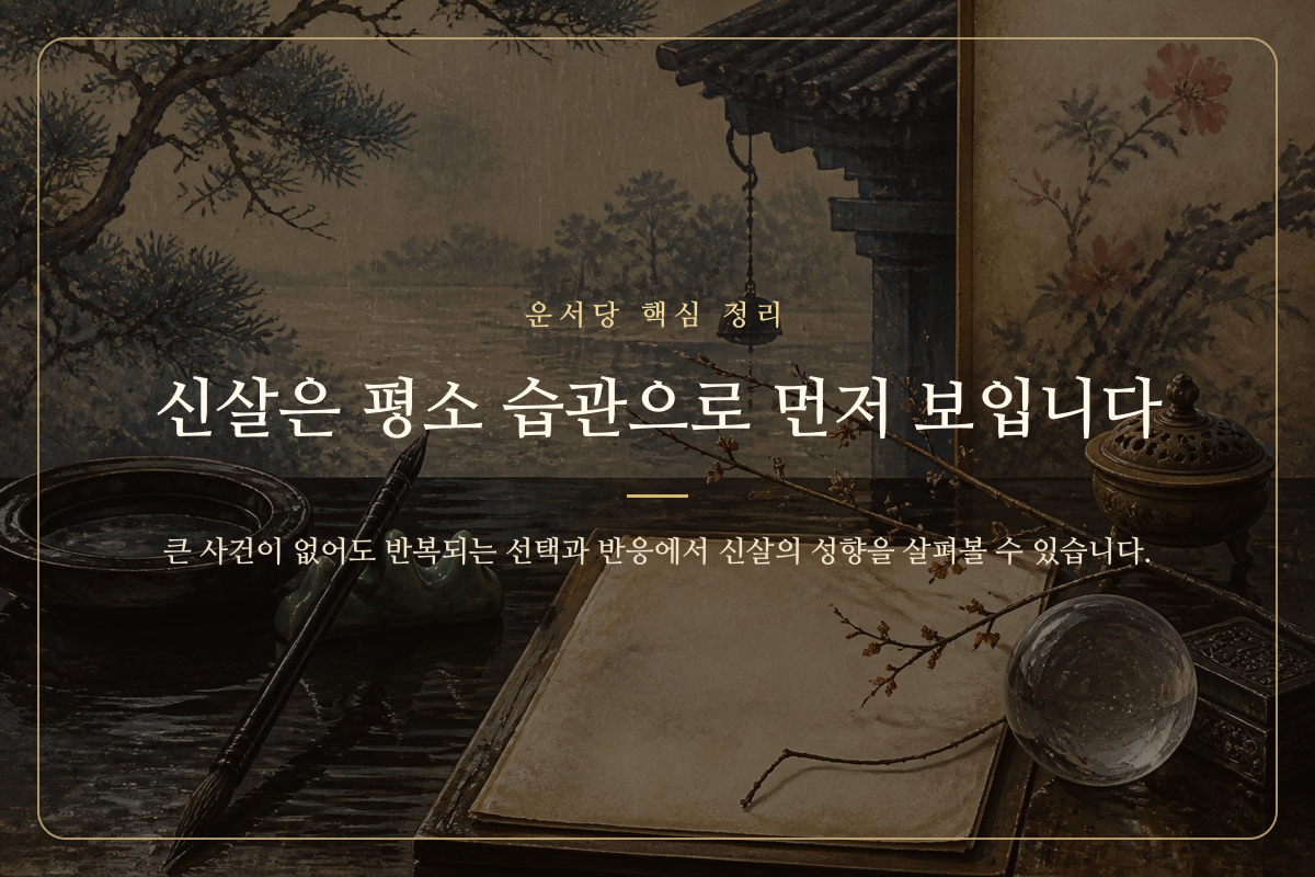 서책 위에 평소의 행동 기록과 신살의 특징이 정리된 이미지
