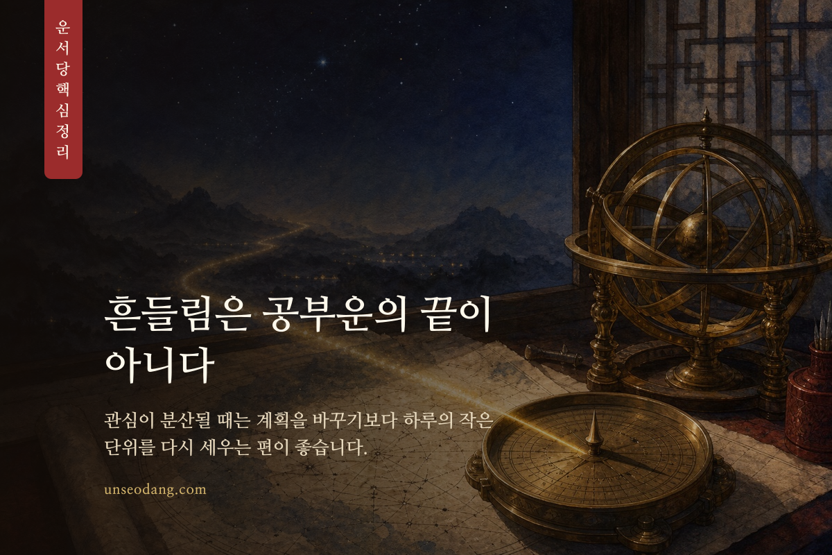 여러 갈래 길 앞에서 공부 방향을 점검하는 모습을 담은 이미지