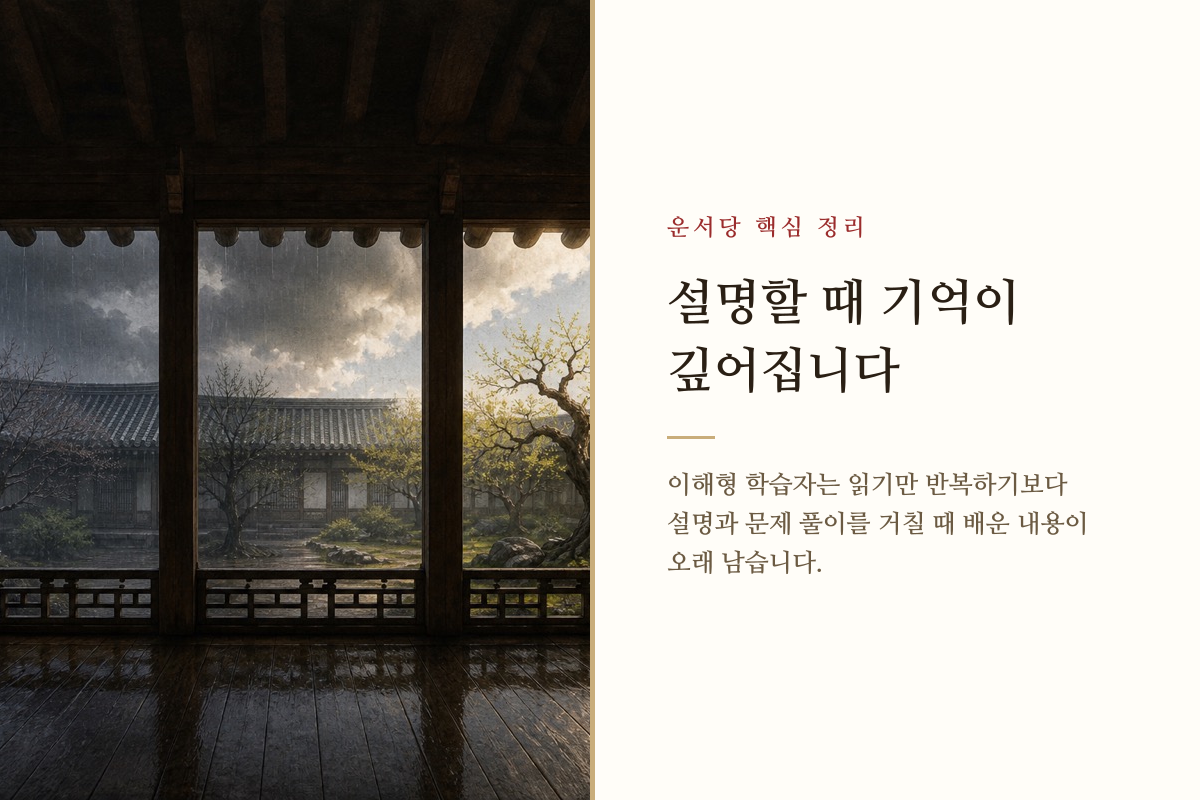 책에서 얻은 지식이 말과 문제 풀이로 이어지는 학습 흐름을 보여주는 이미지