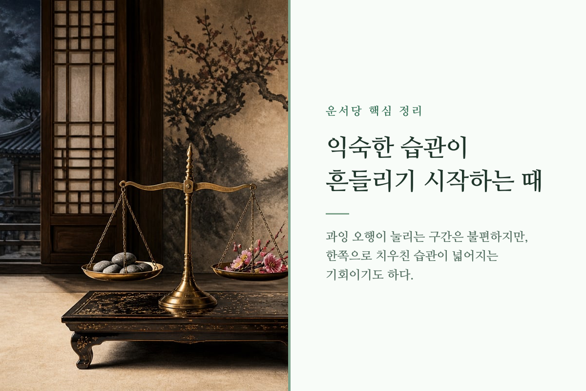 편중 오행이 대운에 의해 조절되는 과정을 나타낸 이미지