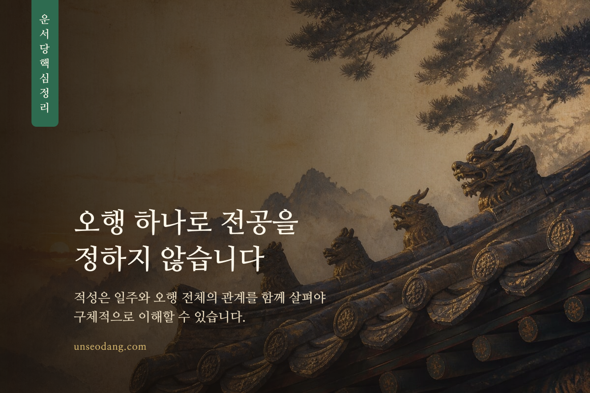 목화토금수 오행 요소가 조화롭게 배치된 적성 해석 카드