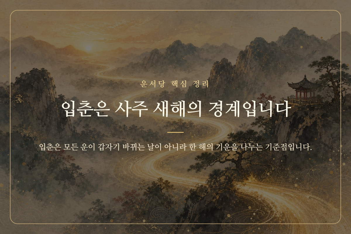 입춘을 경계로 이전 해와 새해의 흐름이 이어지는 모습을 표현한 이미지