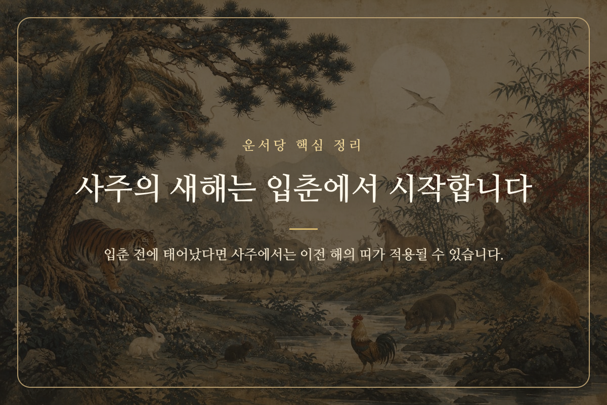 겨울과 봄의 경계에 놓인 절기 달력과 십이지 띠를 표현한 이미지
