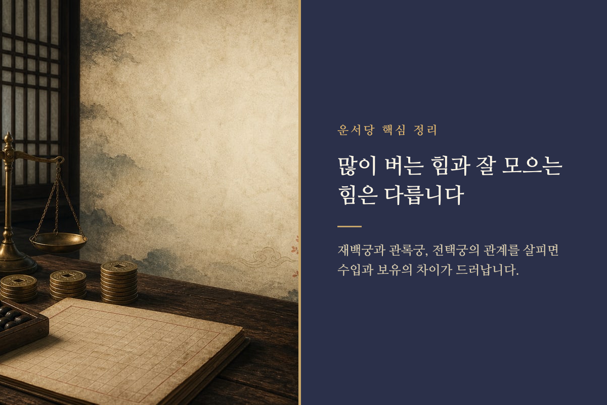 수입과 자산 축적의 흐름을 곳간과 두 영역으로 나누어 보여 주는 이미지