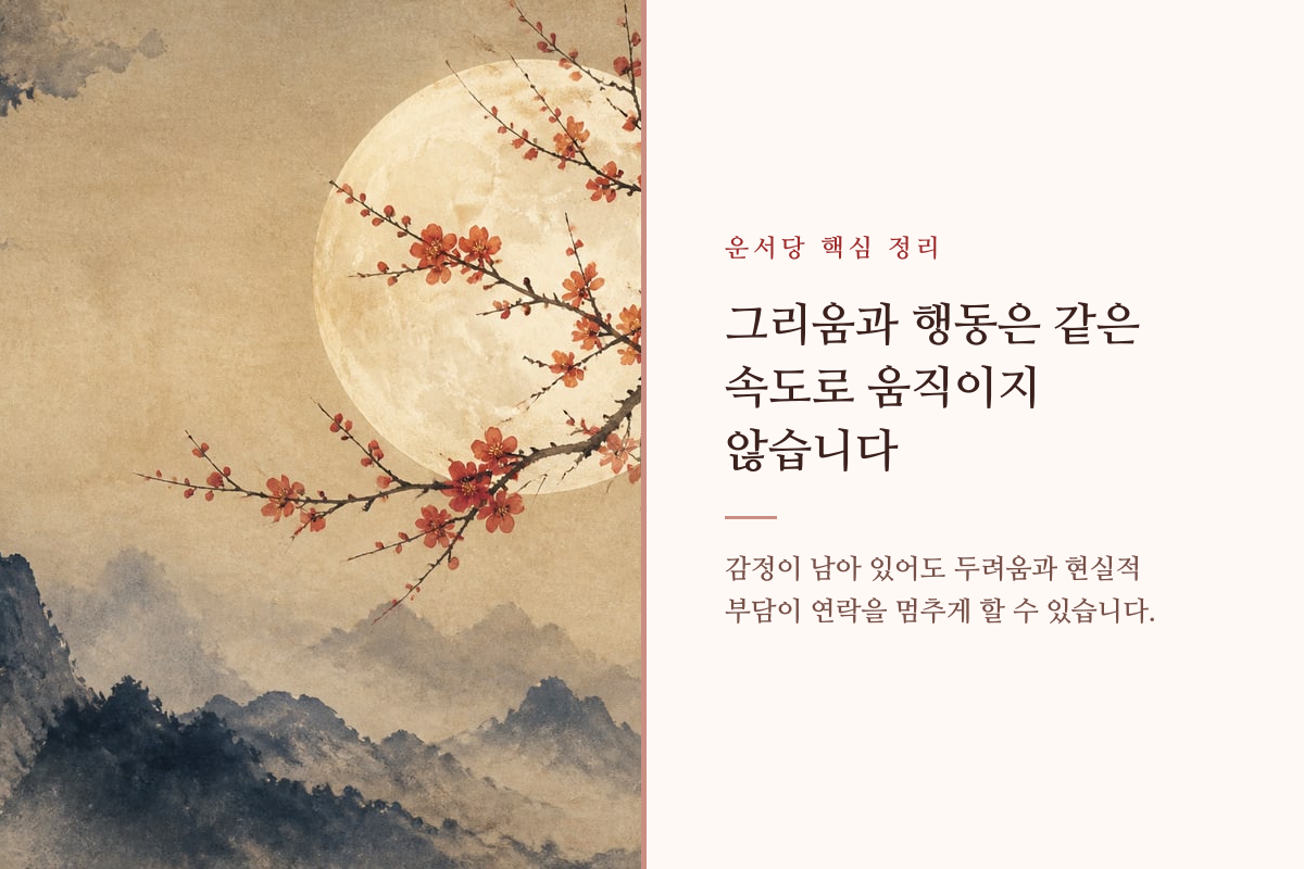 달빛 아래 멈춘 길로 감정과 행동 사이의 시간차를 나타낸 이미지
