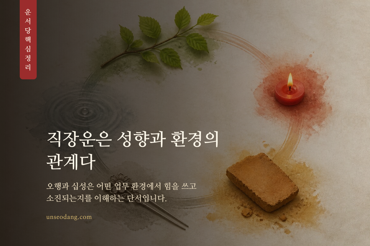 오행을 상징하는 재료와 직장인의 업무 성향이 연결된 핵심 정리 이미지