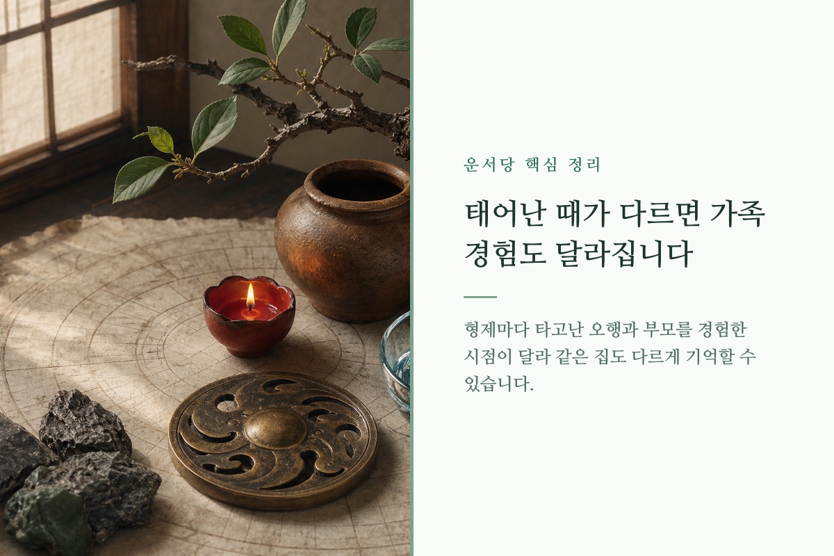 서로 다른 오행 재료와 두 갈래 가족 기억을 나타낸 이미지