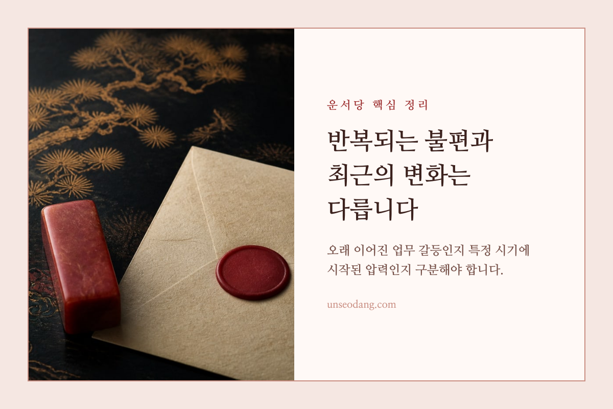 반복되는 기록과 최근 표시된 한 시점을 대비한 직장 고민 이미지