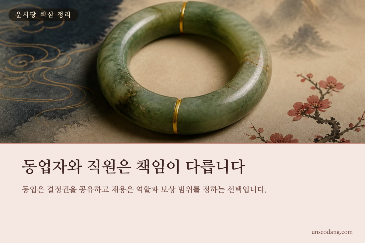 공동 경영 계약과 직원 역할표를 서로 다른 문서로 표현한 이미지